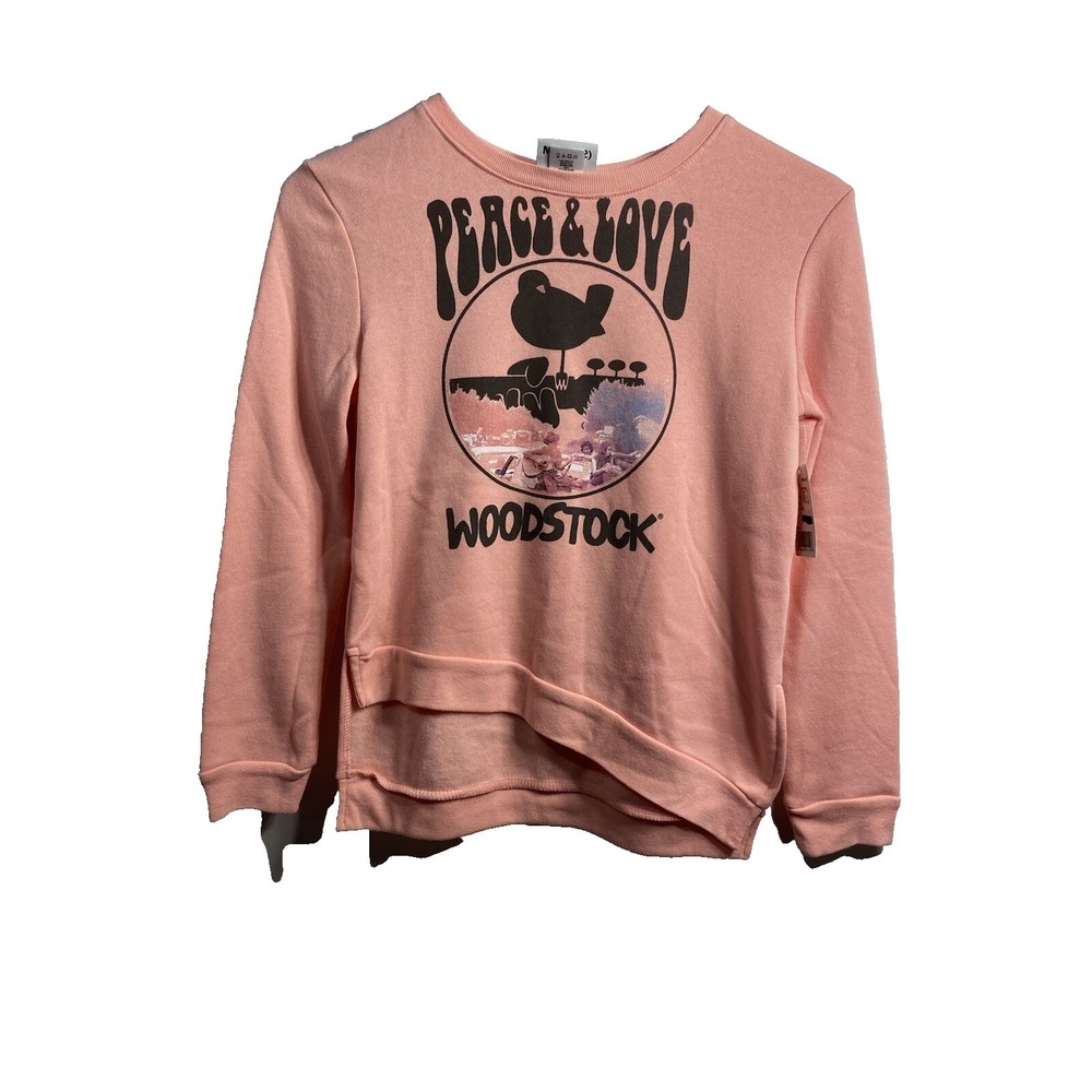 WOODSTOCK girls pink long sleeve pull over sweatshirt sweater size medium 10‎ 12